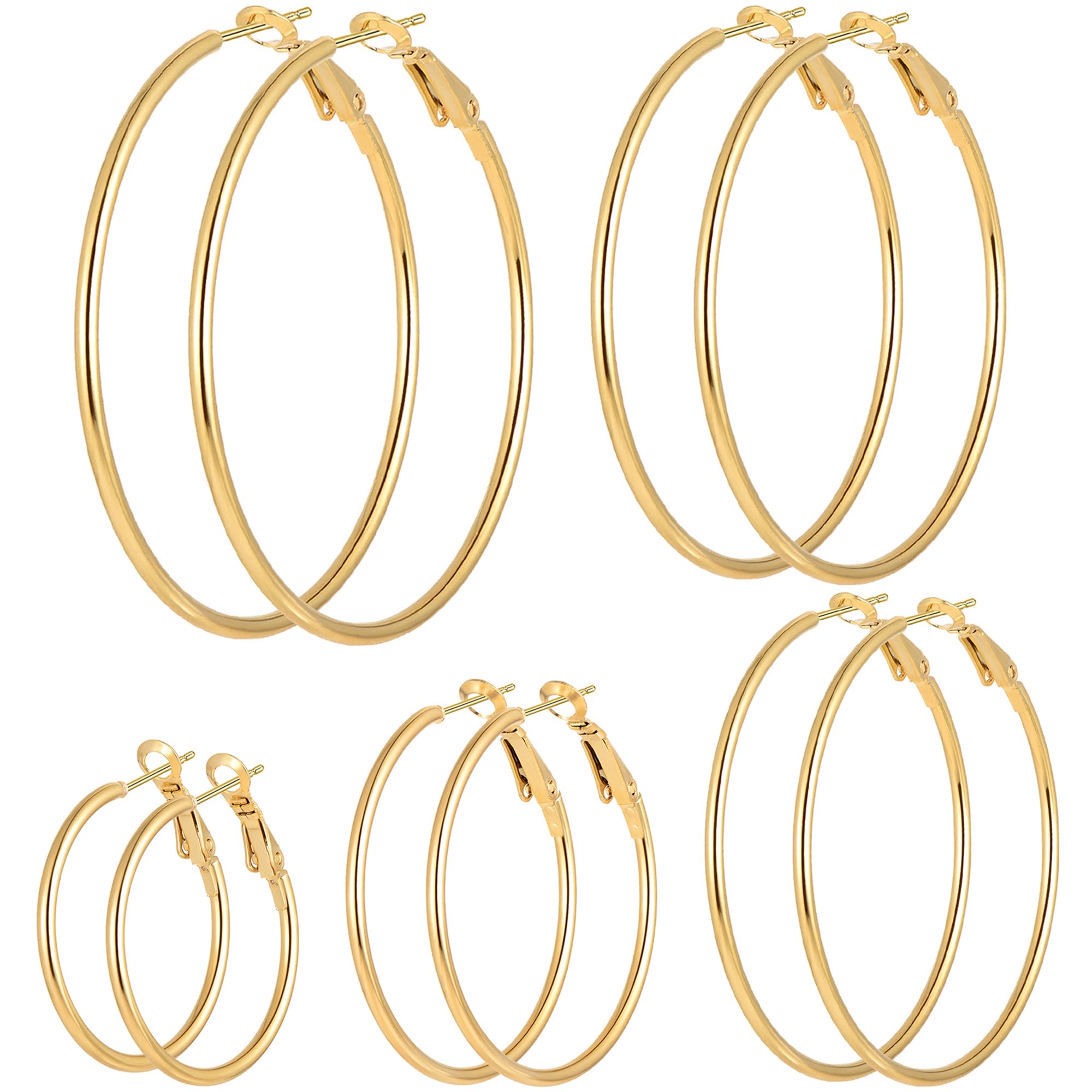 Stainless Steel Gold/Silver Plated Hoop Earrings for Women, Hypoallergenic 14k Gold Hoops Huggie Earrings Lightweight Cartilage Small CZ Ball Flatback Studs Earring Pack for Multiple Piercing